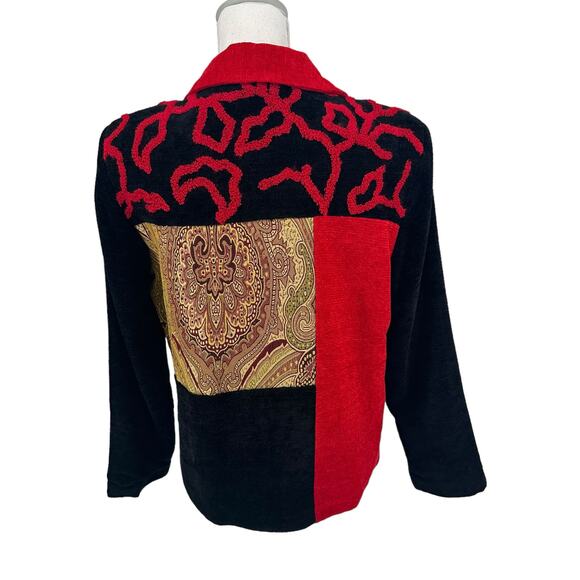 Vintage Julia Kim Red Black Gold Tapestry Patchwork Jacket Sz PS - Picture 3 of 7